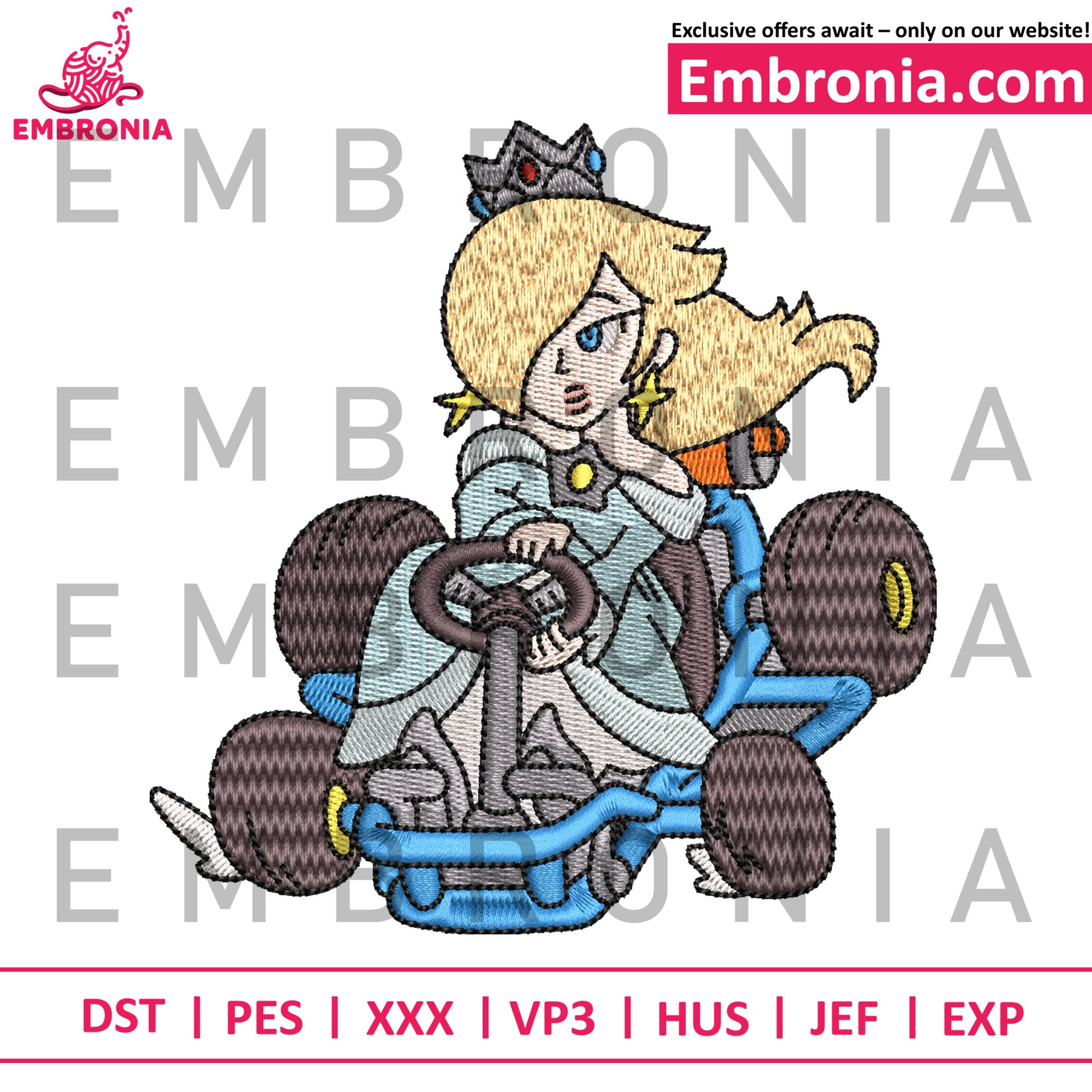 Blue princess mario embroidery