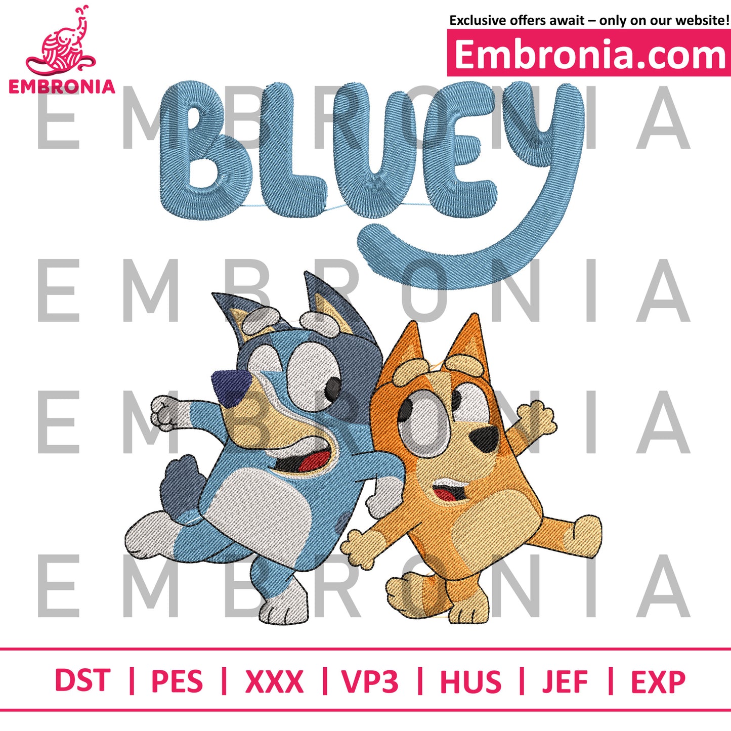 Bluey and bingo embroidery design, bluey episodes embroidery, bluey toys embroidery