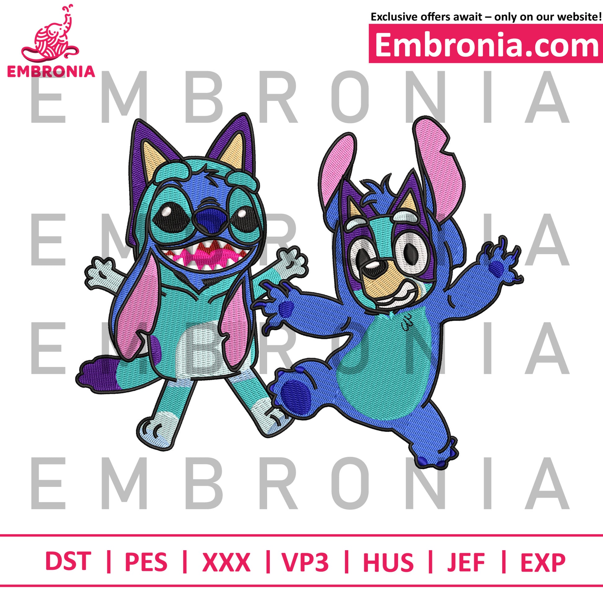 Bluey and stitch embroidery