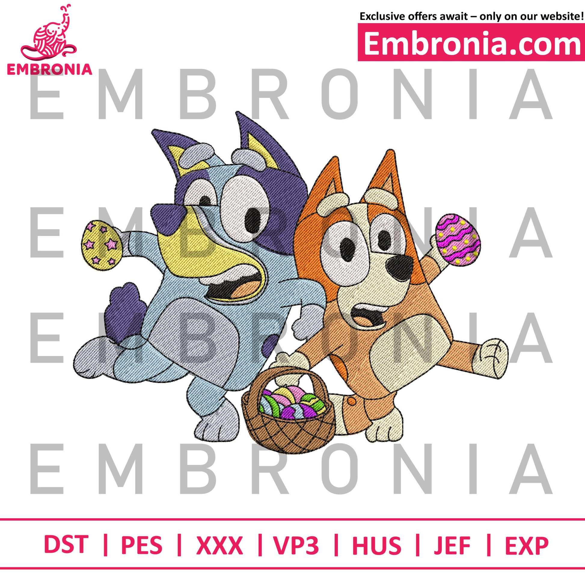 Bluey bingo embroidery illustration