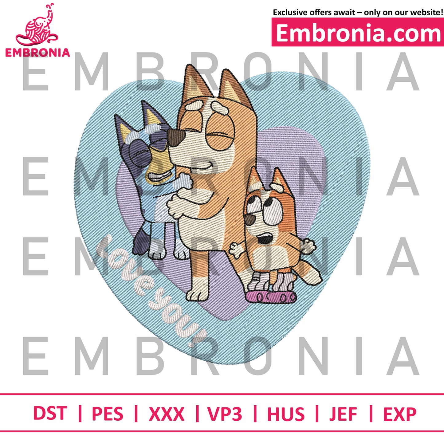 Bluey bingo mom embroidery design