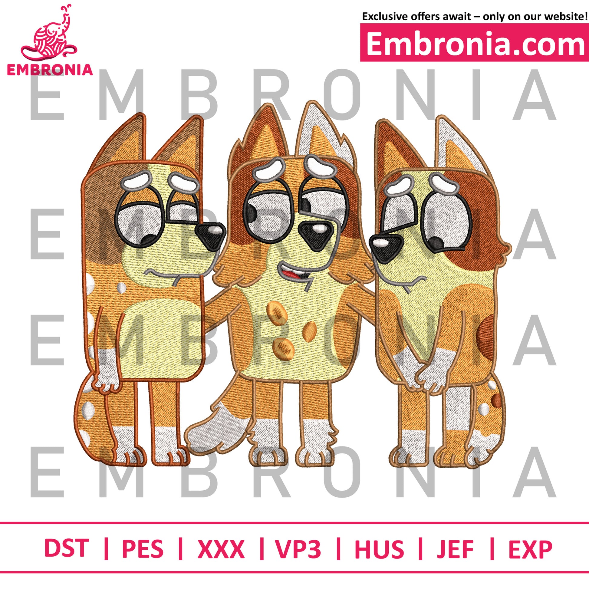 Bluey characters embroidery