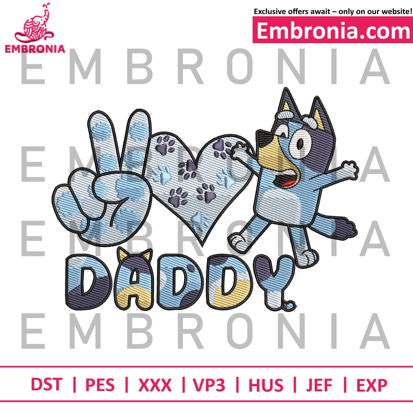 Bluey daddy embroidery,