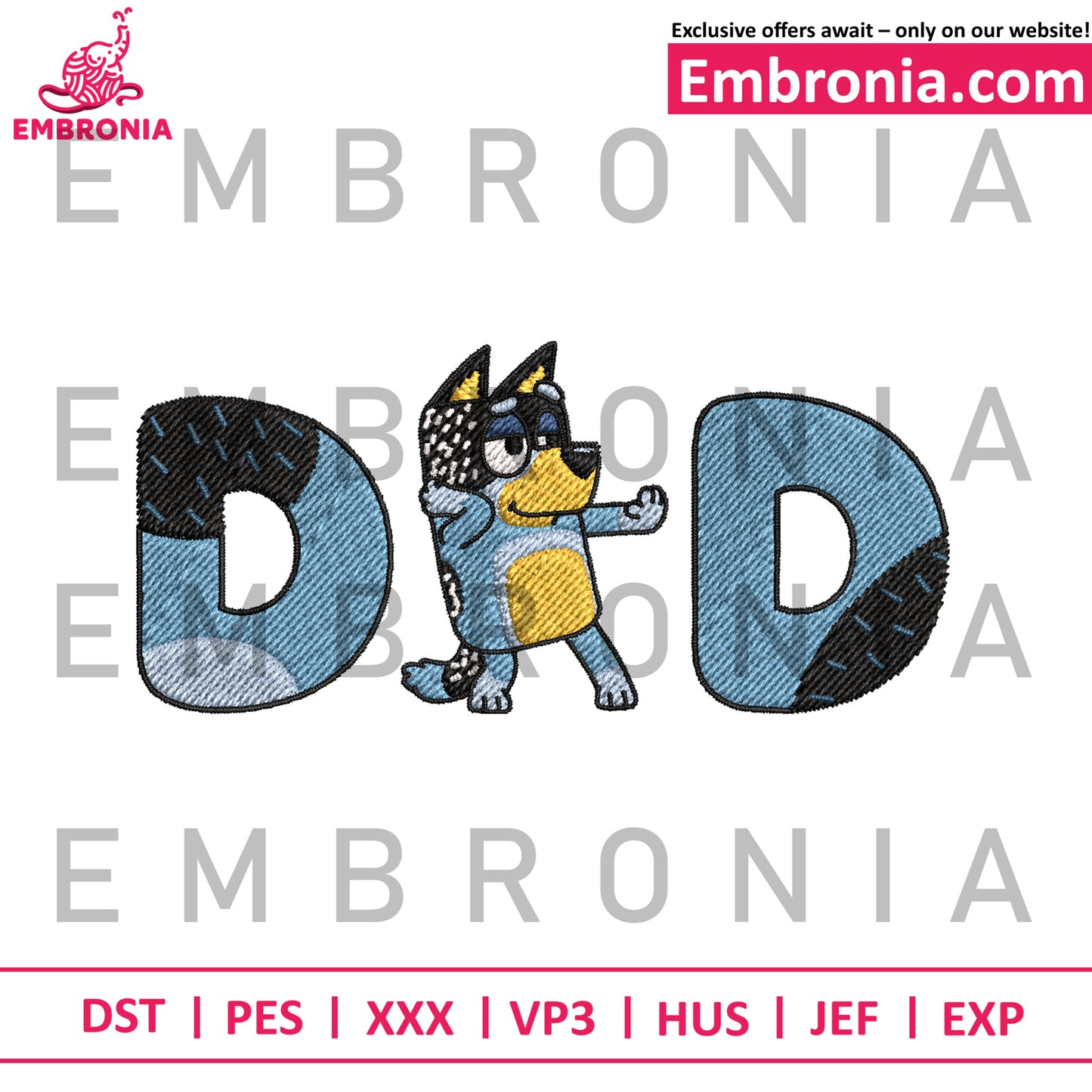 Bluey dad embroidery