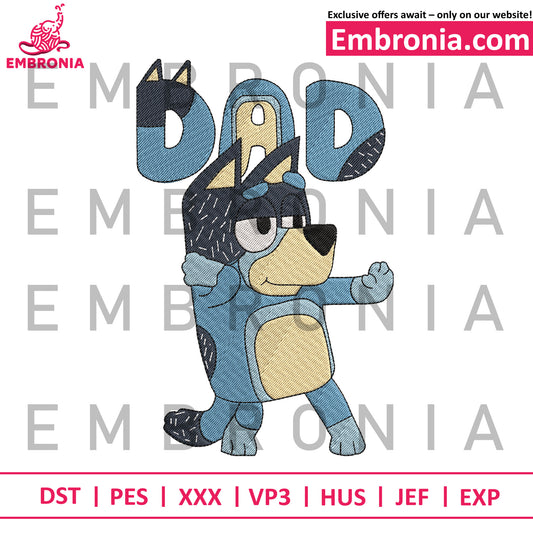 Bluey dad embroidery design