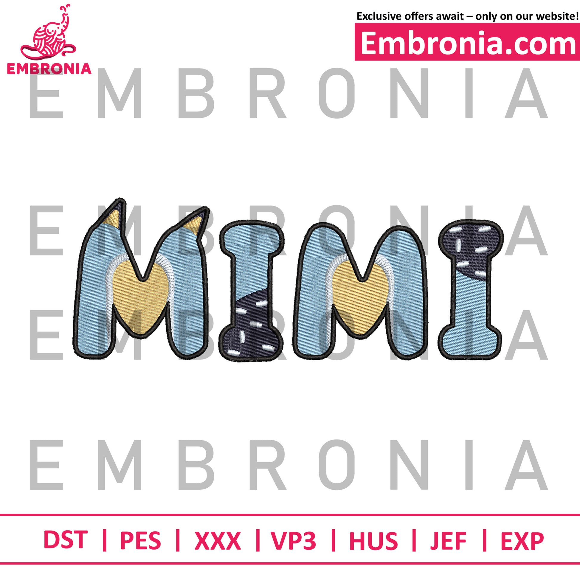 Bluey dad mimi embroidery