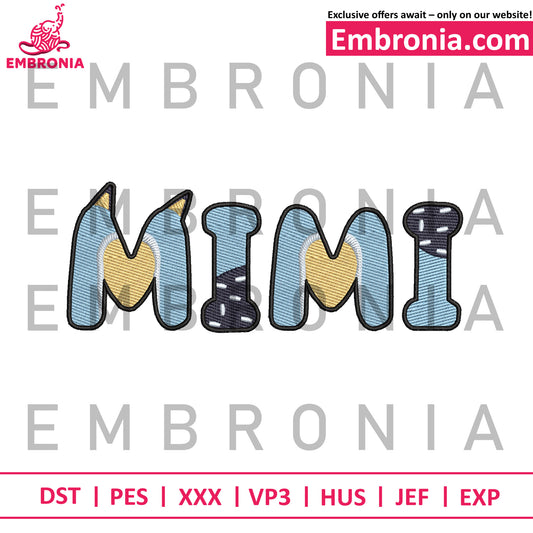 Bluey dad mimi embroidery
