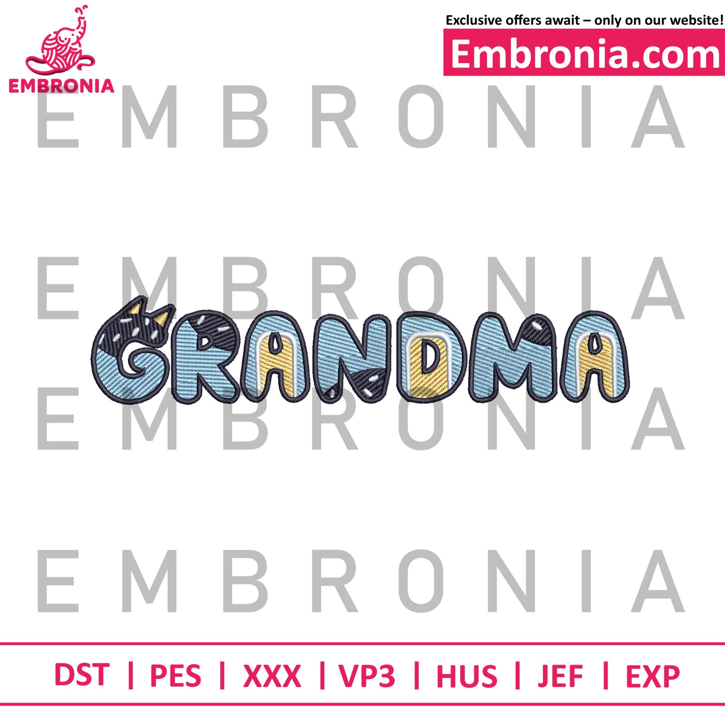 Bluey grandma embroidery