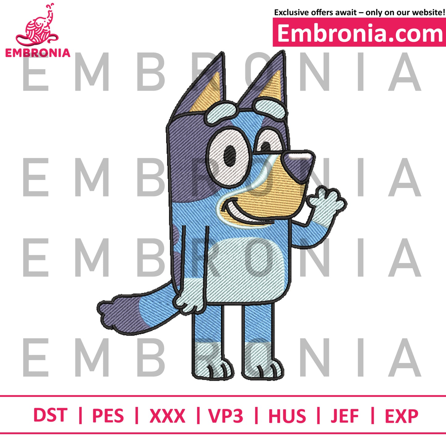 Bluey hello embroidery 1
