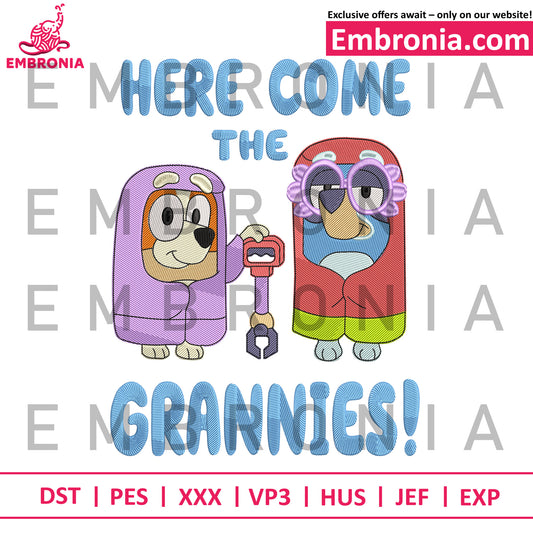 Bluey here come the grannies embroidery