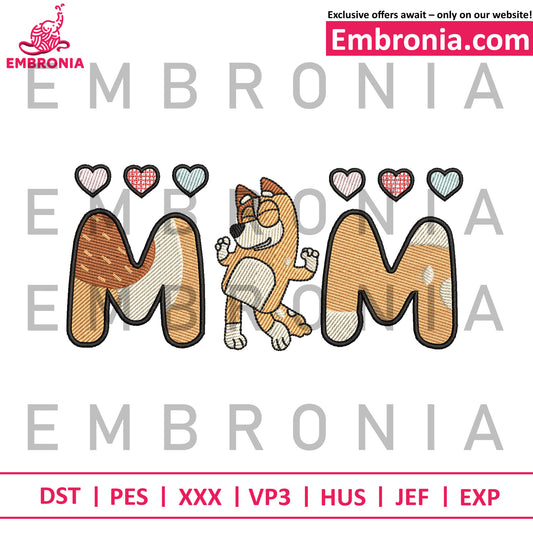 Bluey love mom embroidery