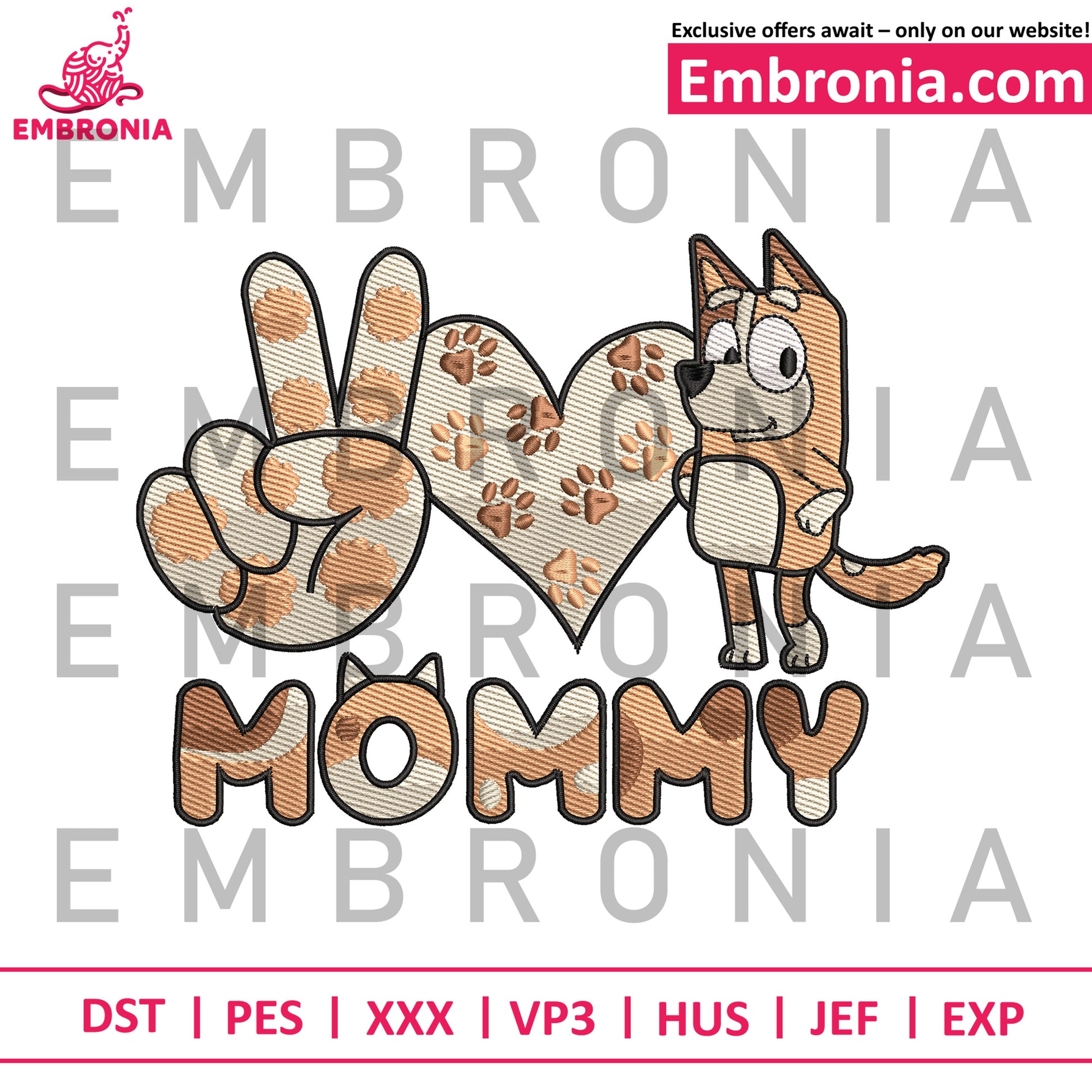 Bluey love mommy embroidery