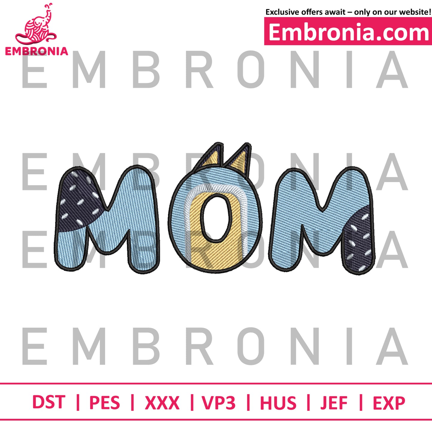 Bluey mom embroidery logo