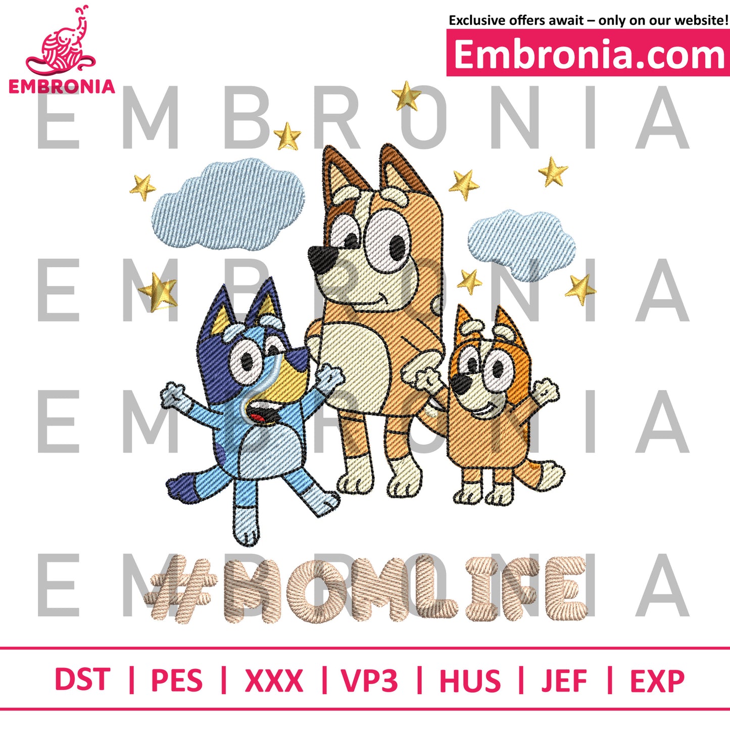 Bluey mom life embroidery