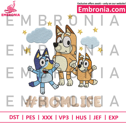 Bluey mom life embroidery