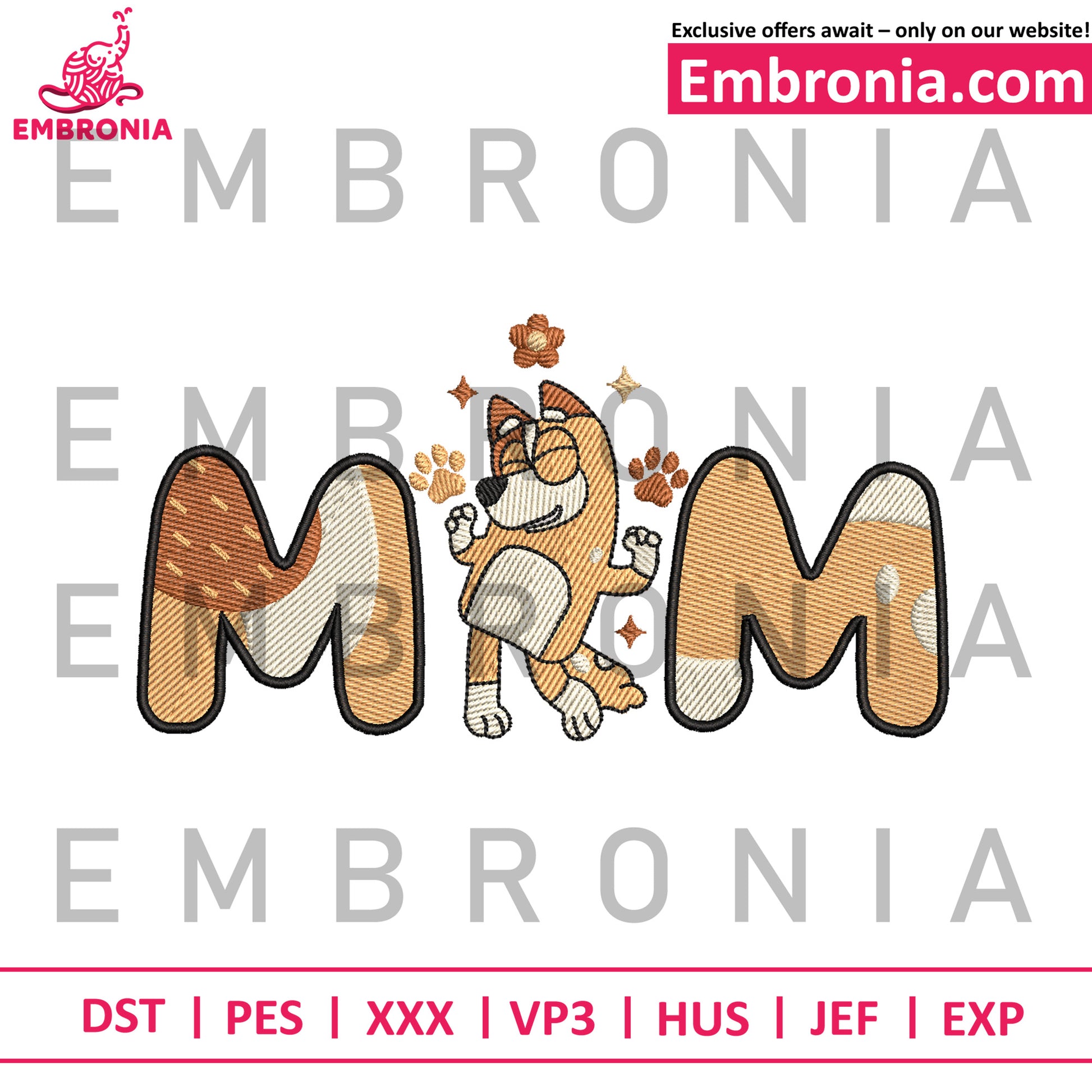 Bluey mum embroidery