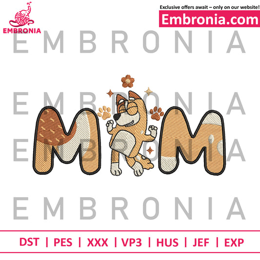 Bluey mum embroidery