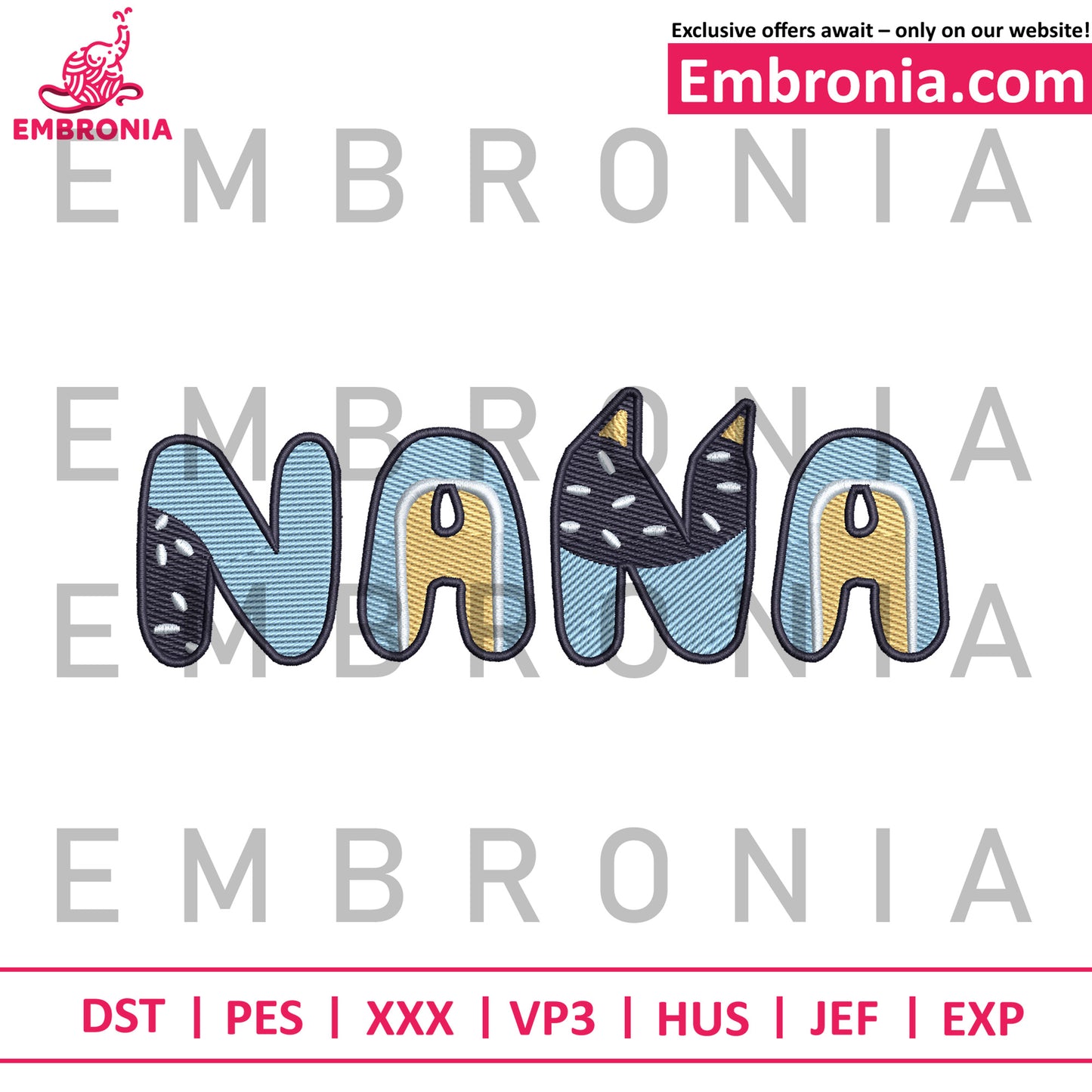 Bluey nana embroidery
