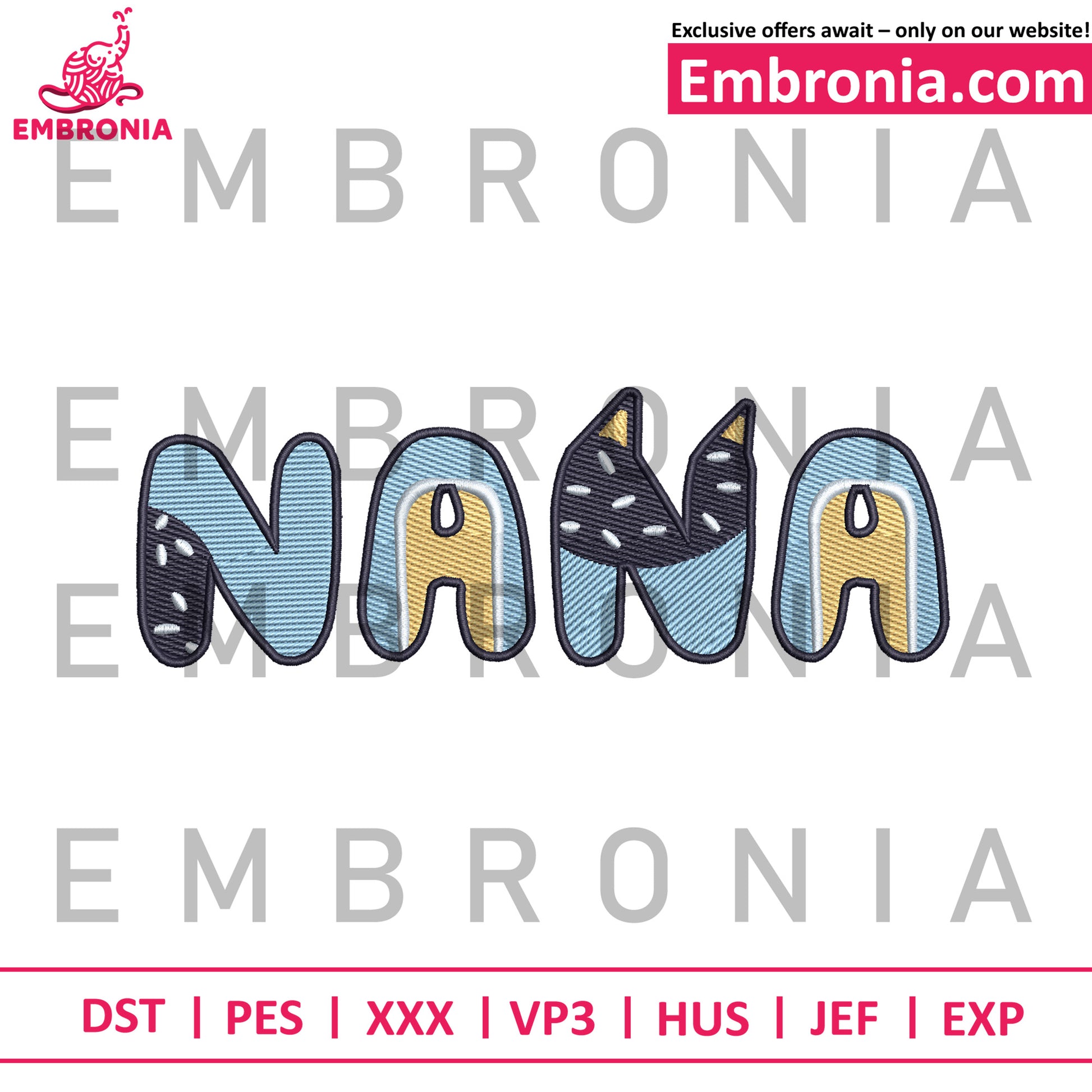 Bluey nana embroidery
