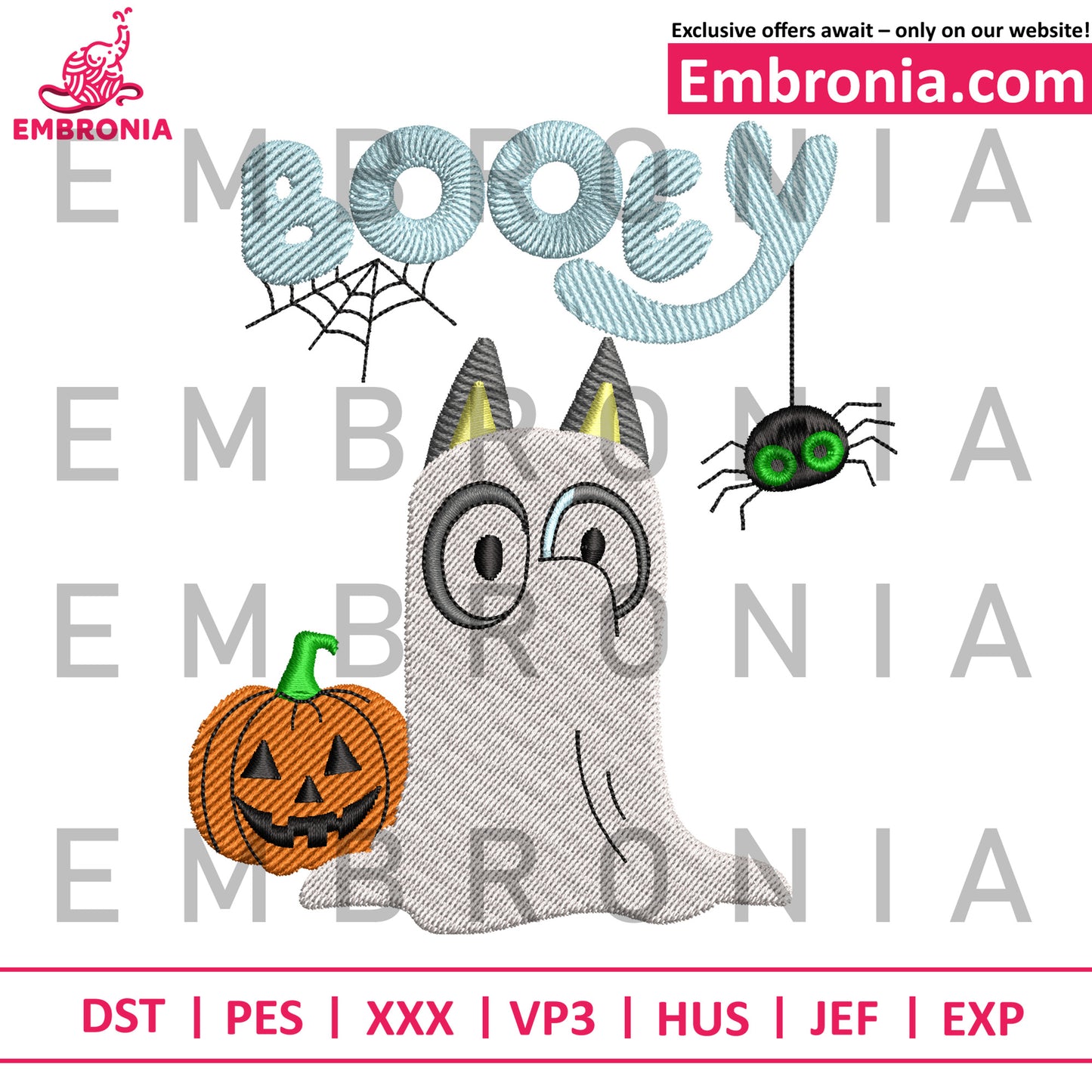 Booey embroidery, hallloween embroidery, spooky embroidery