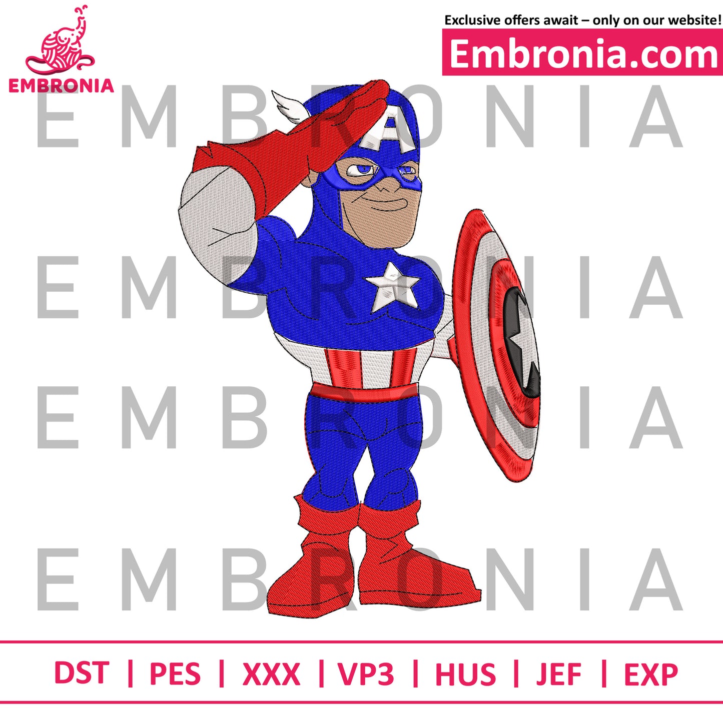 Captain america standing embroidery