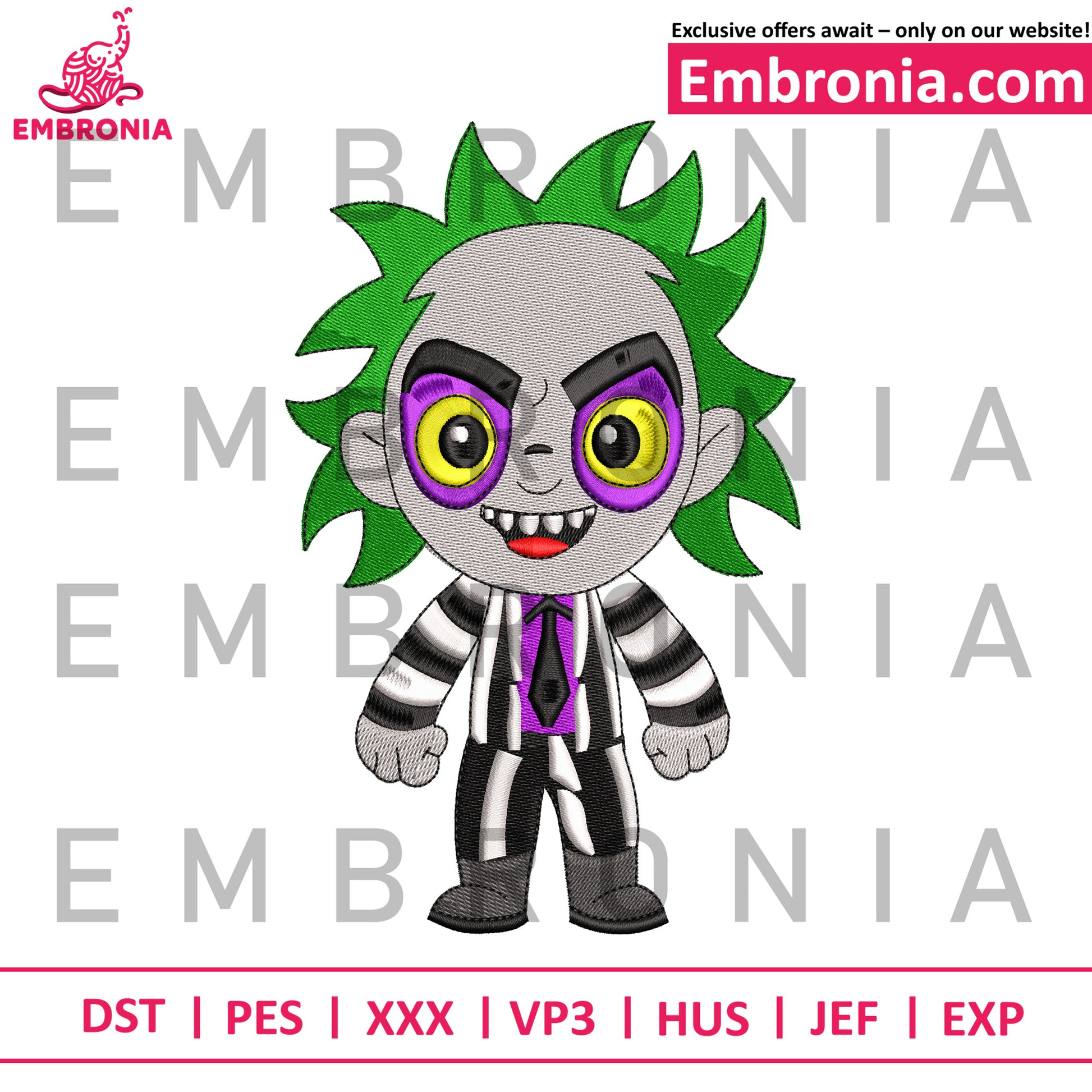 Chibi beetlejuice embroidery design