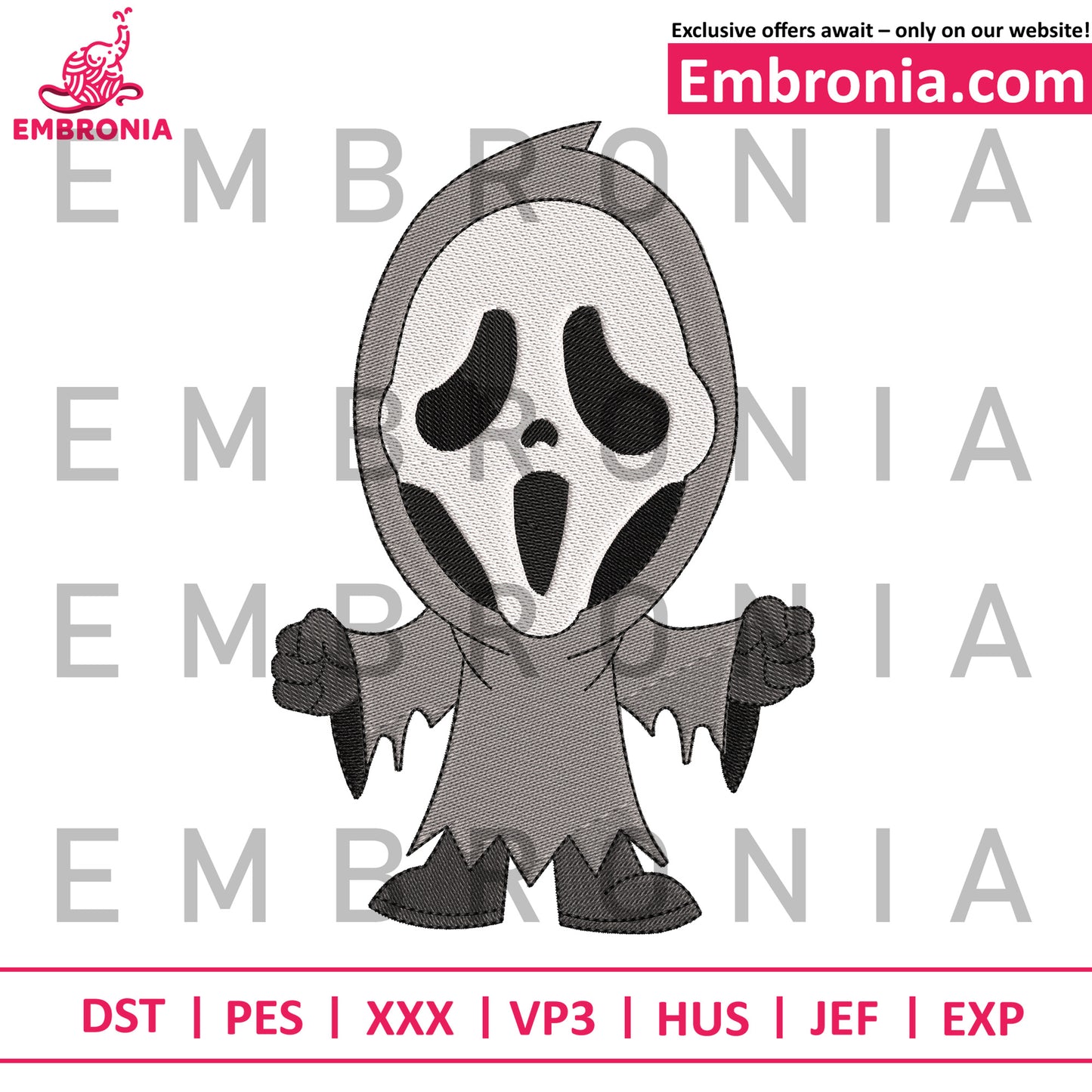 Chibi ghost face embroidery