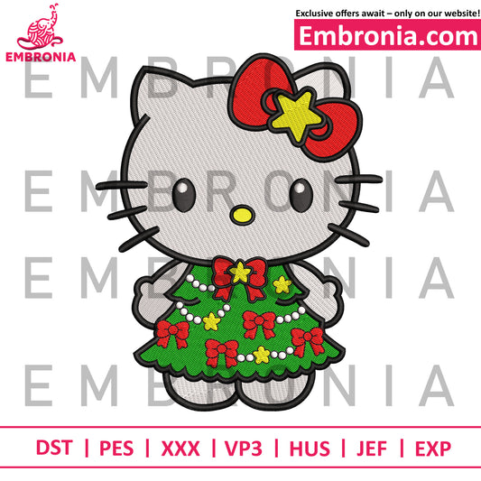 Christmas tree kitty embroidery