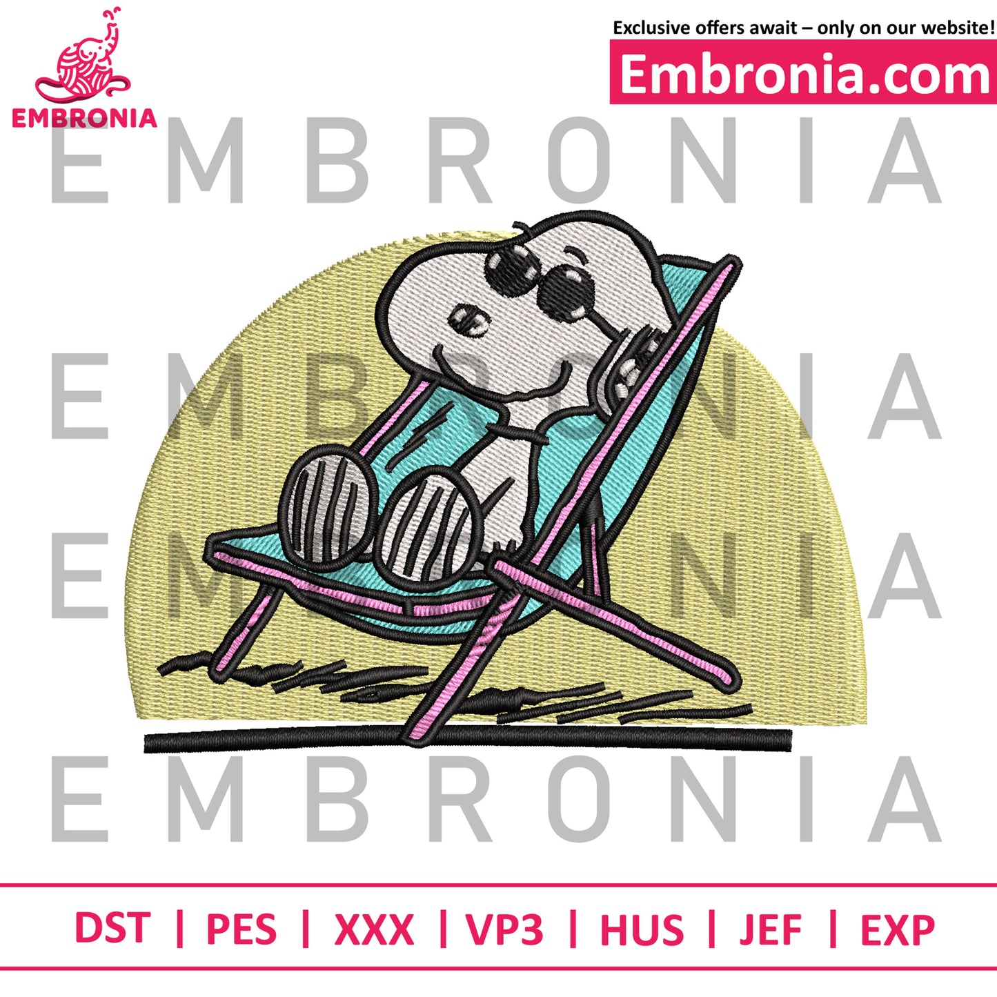 Cooldog in the beach embroidery