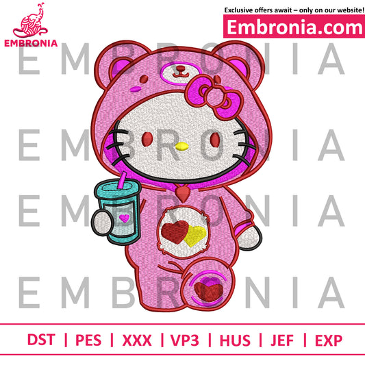 Cutie bear kitty embroidery