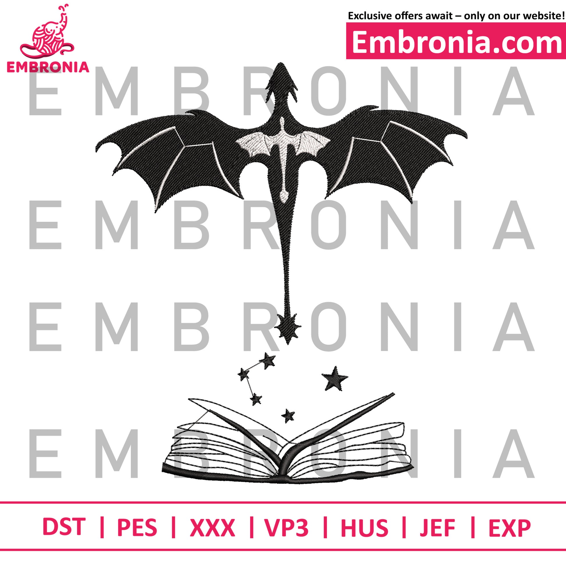 Dragon book magic embroidery