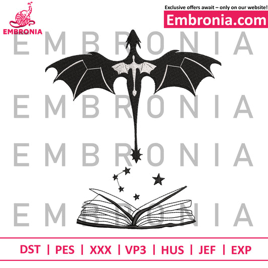 Dragon book magic embroidery