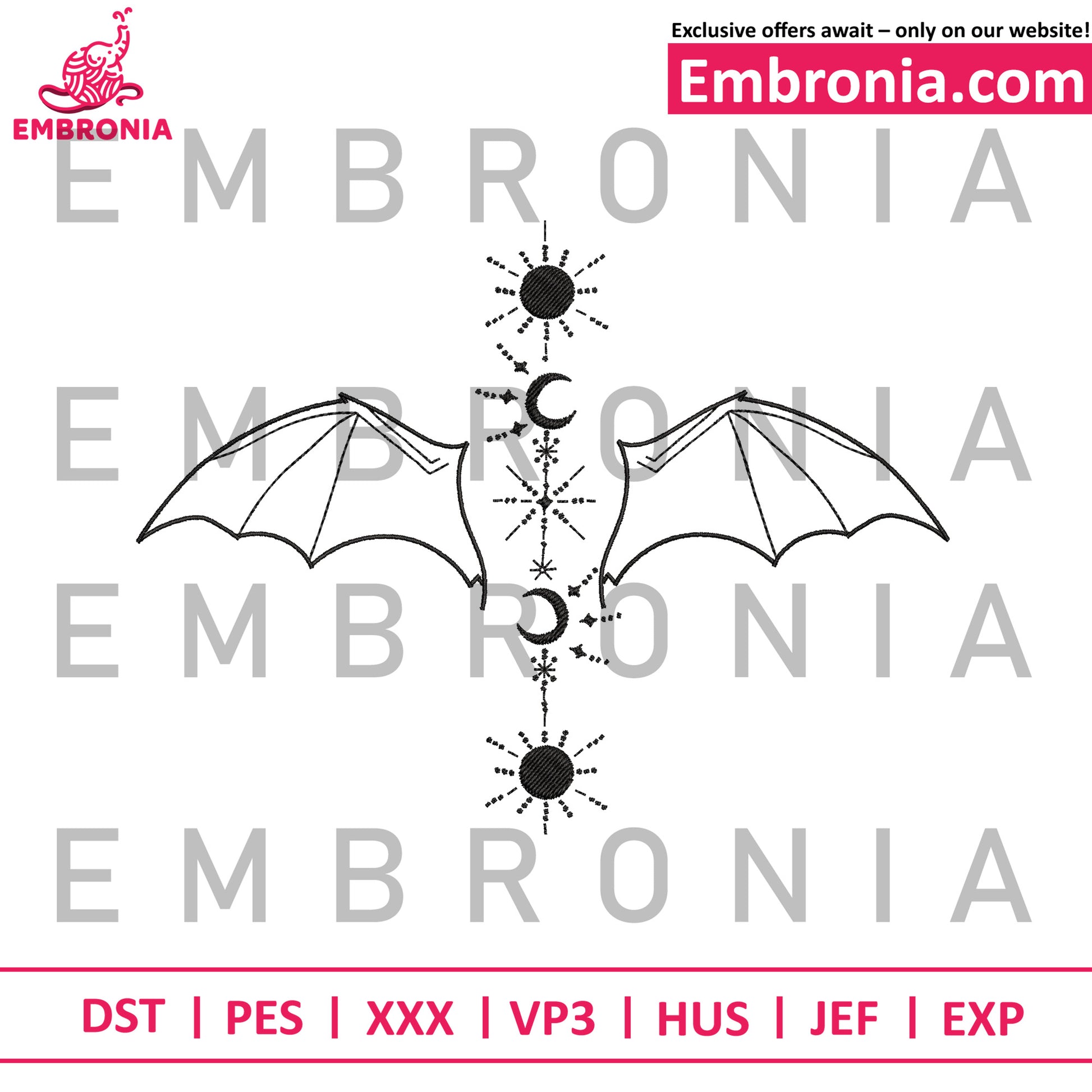 Dragon wings fire embroidery