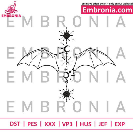 Dragon wings fire embroidery