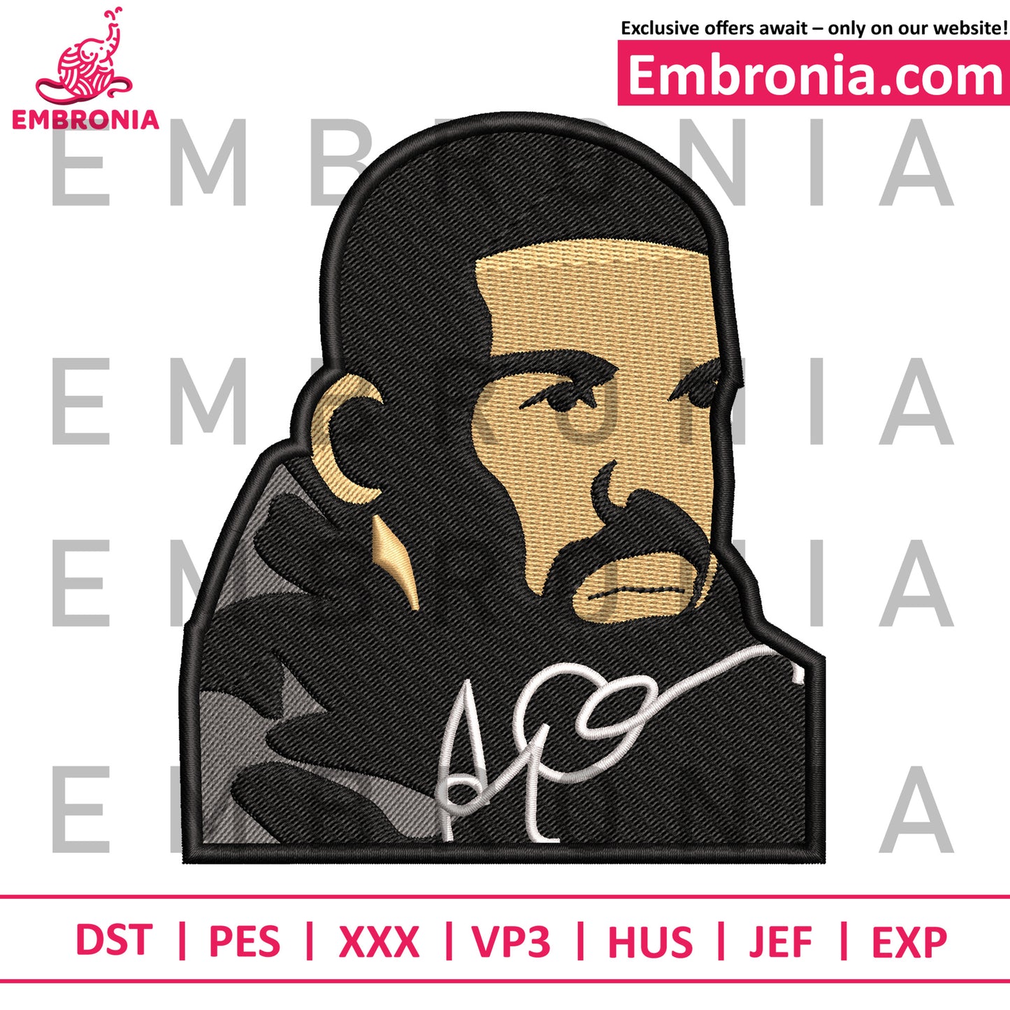 Drake design music embroidery