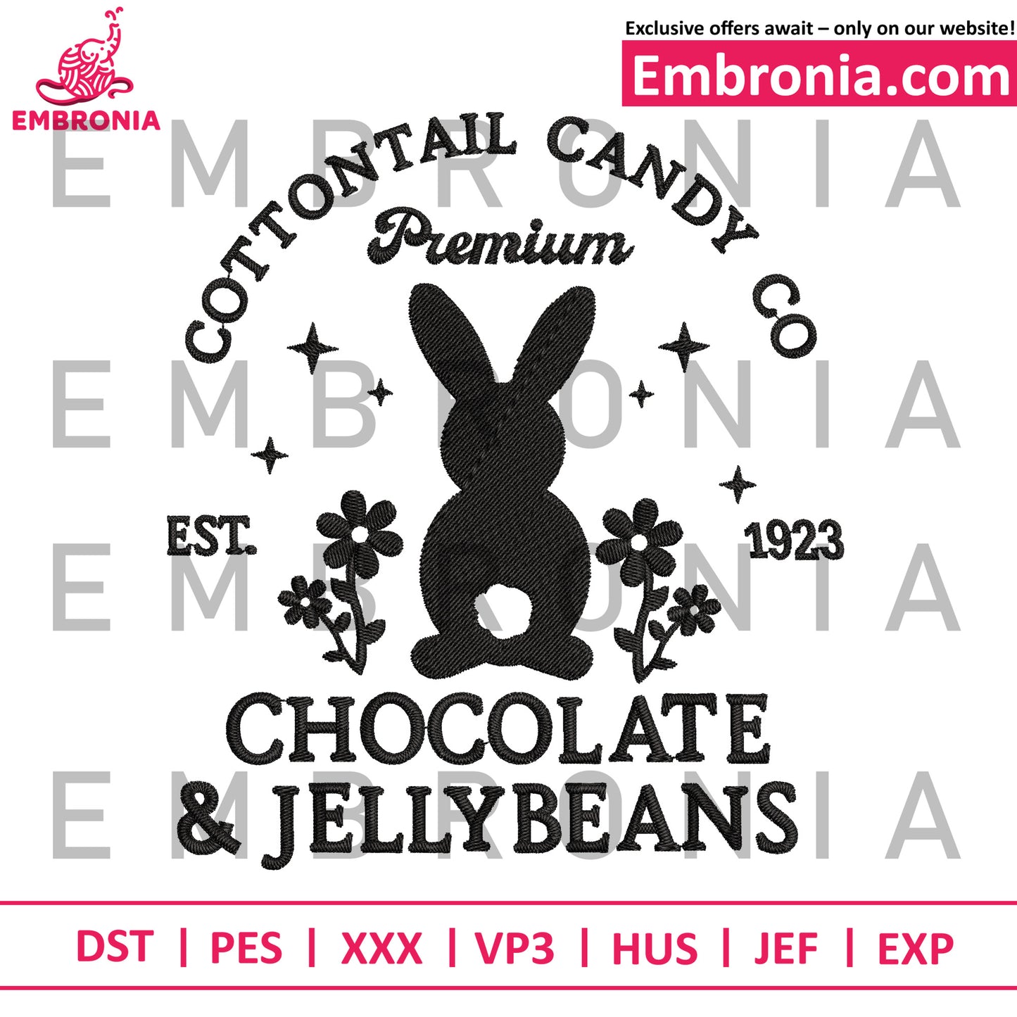 Easter chocolate cute embroidery, sweet bunny embroidery, easter chocolate embroidery