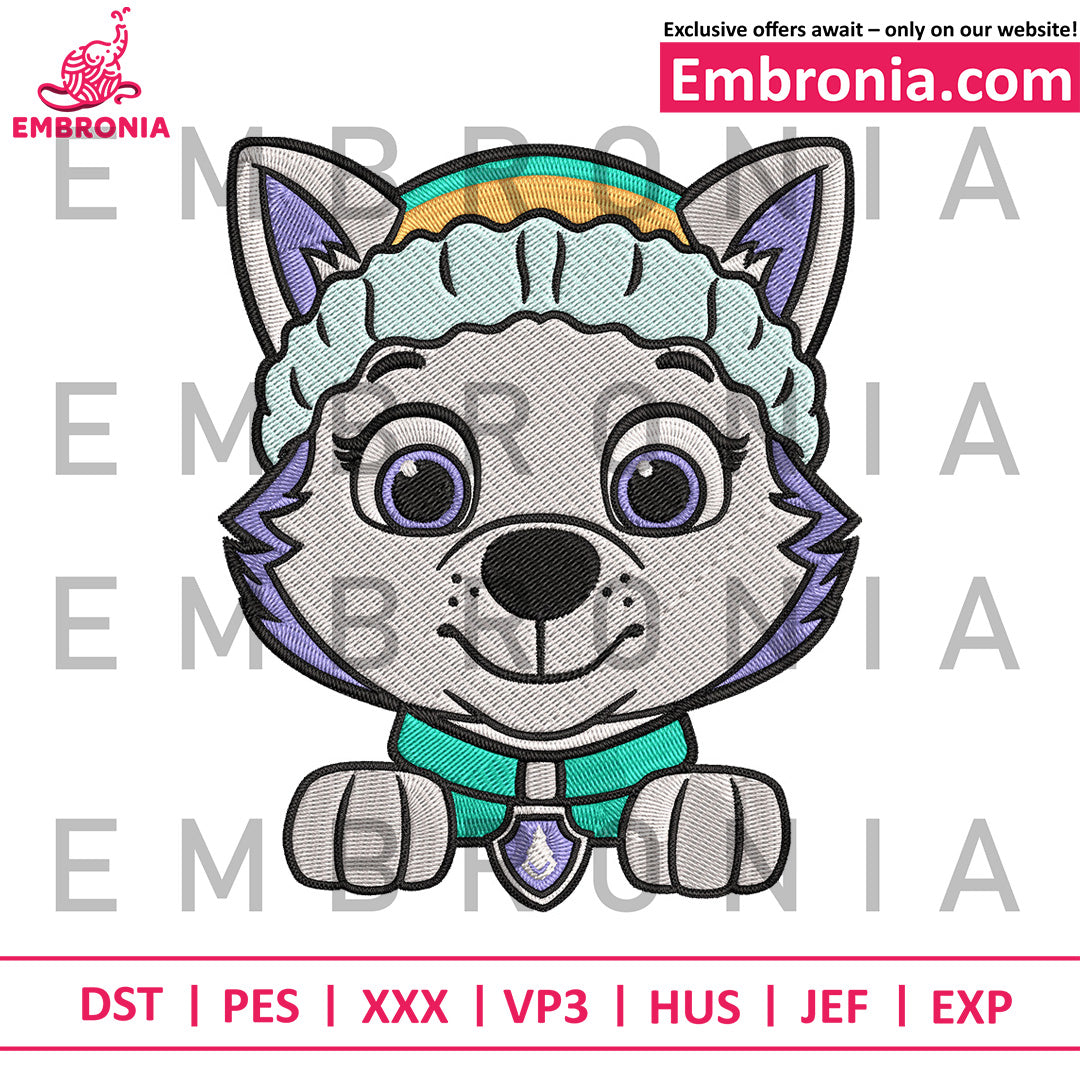 Everest dog embroidery head design, paw patrol embroidery, snow pup character embroidery (Copy)