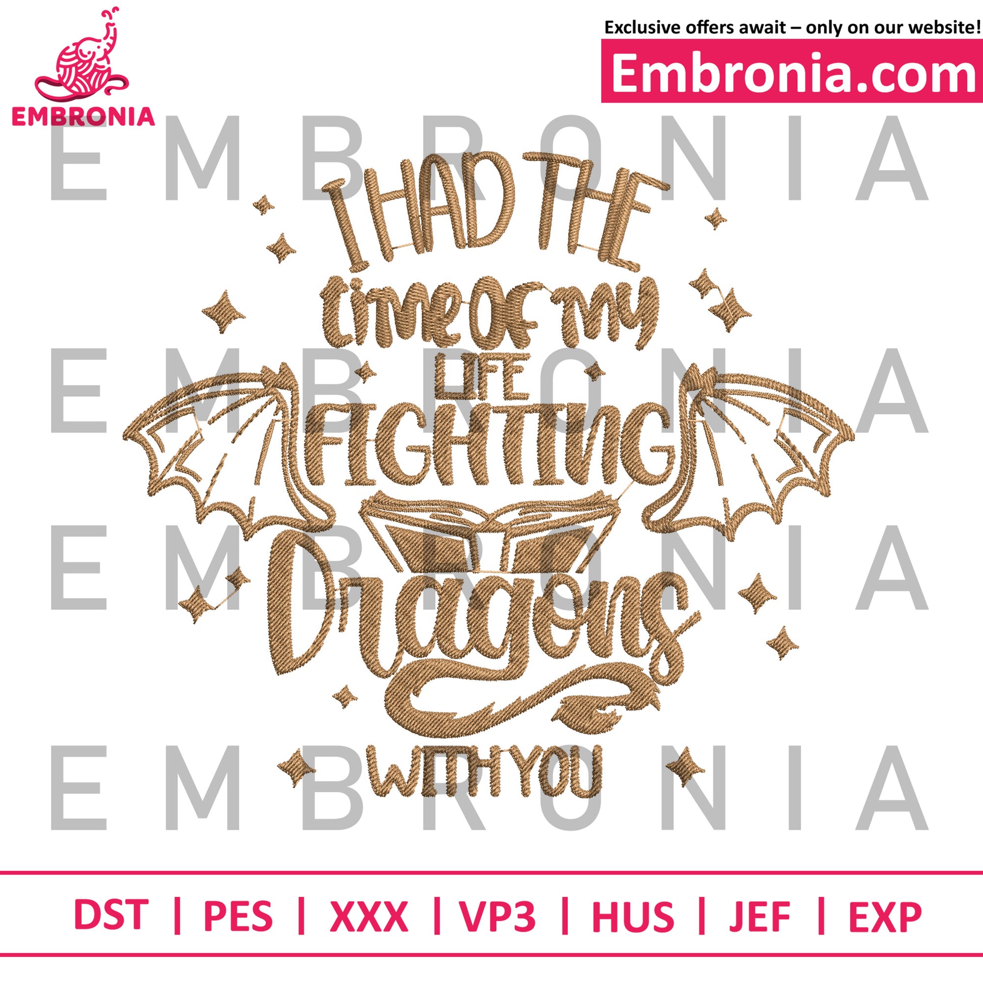 Fighting dragons fire embroidery