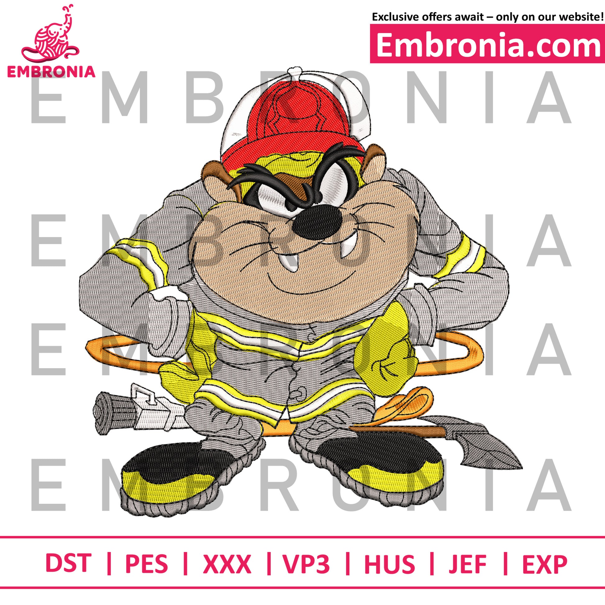 Fire fighter Taz embroidery