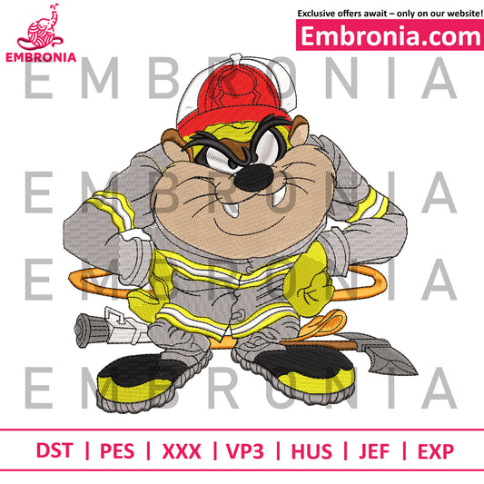 Fire fighter Taz embroidery