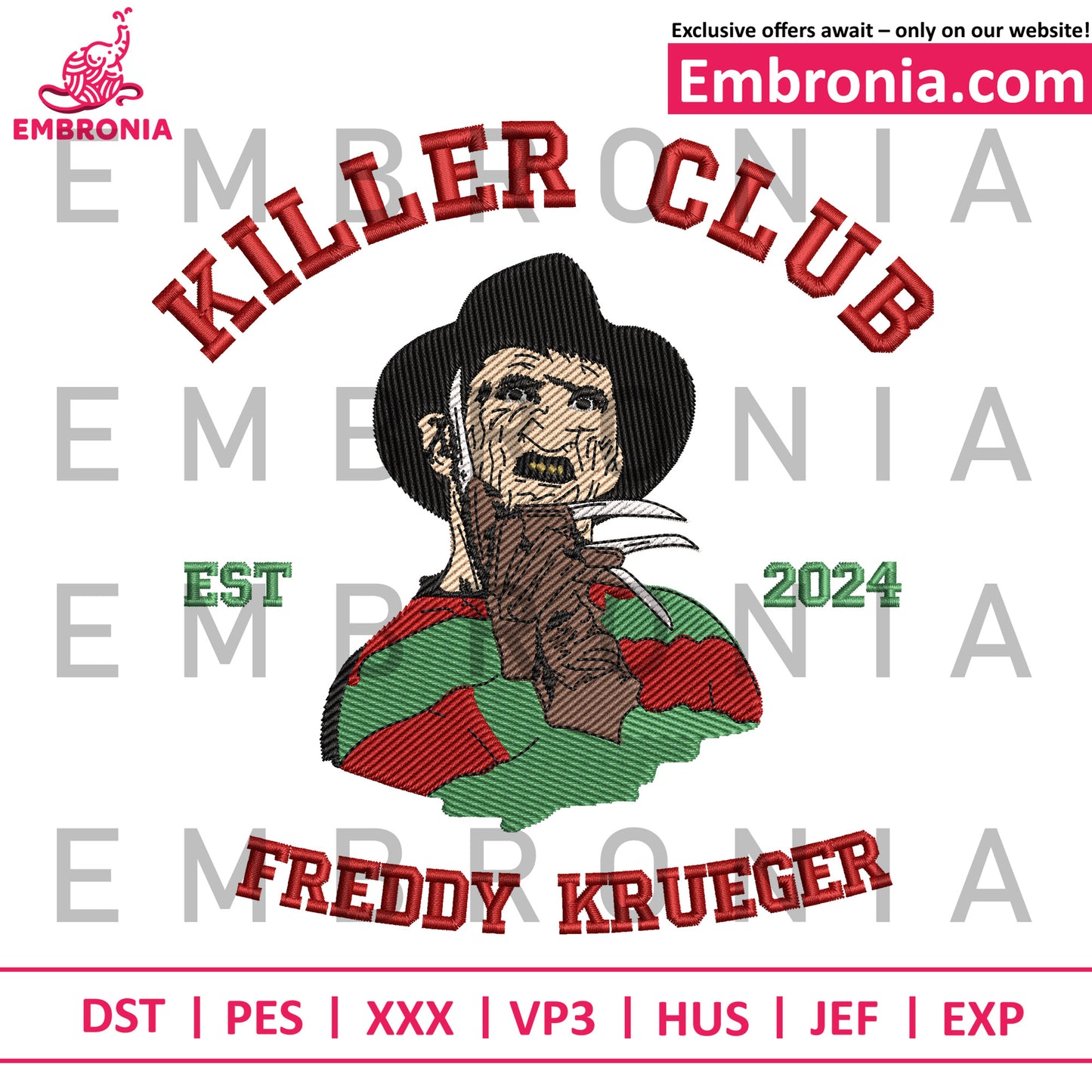 Freddy killer club embroidery