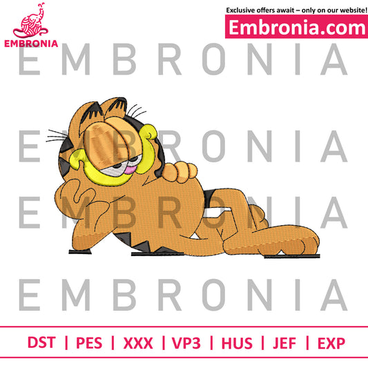 Garfield lying embroidery