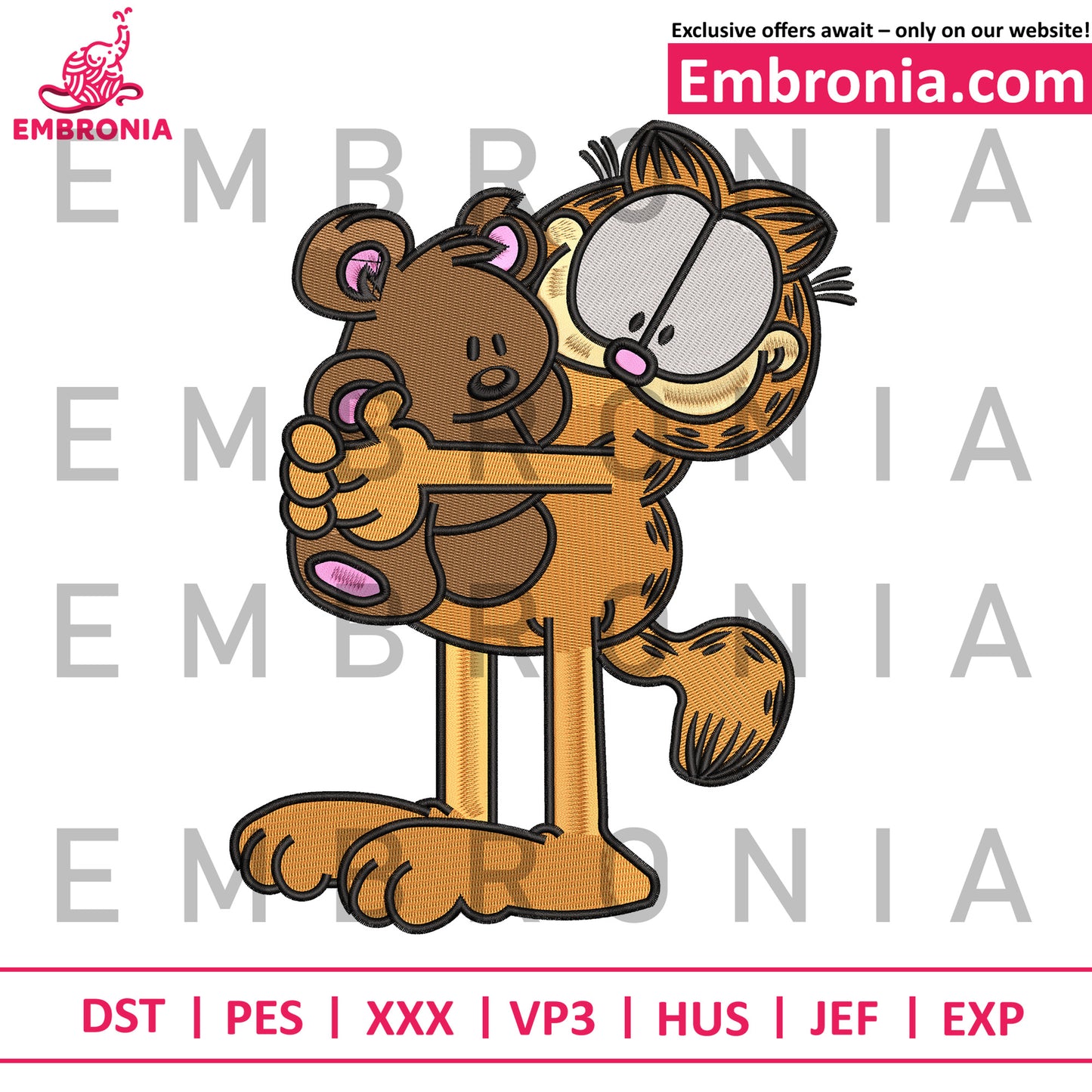 Garfield with teddy bear embroidery design