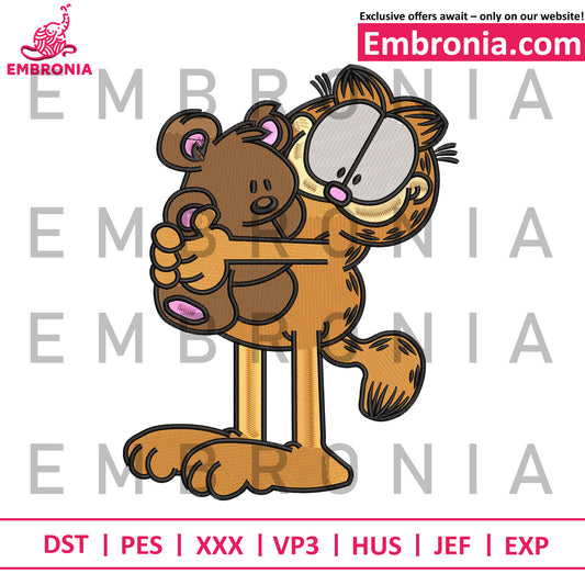 Garfield with teddy bear embroidery design