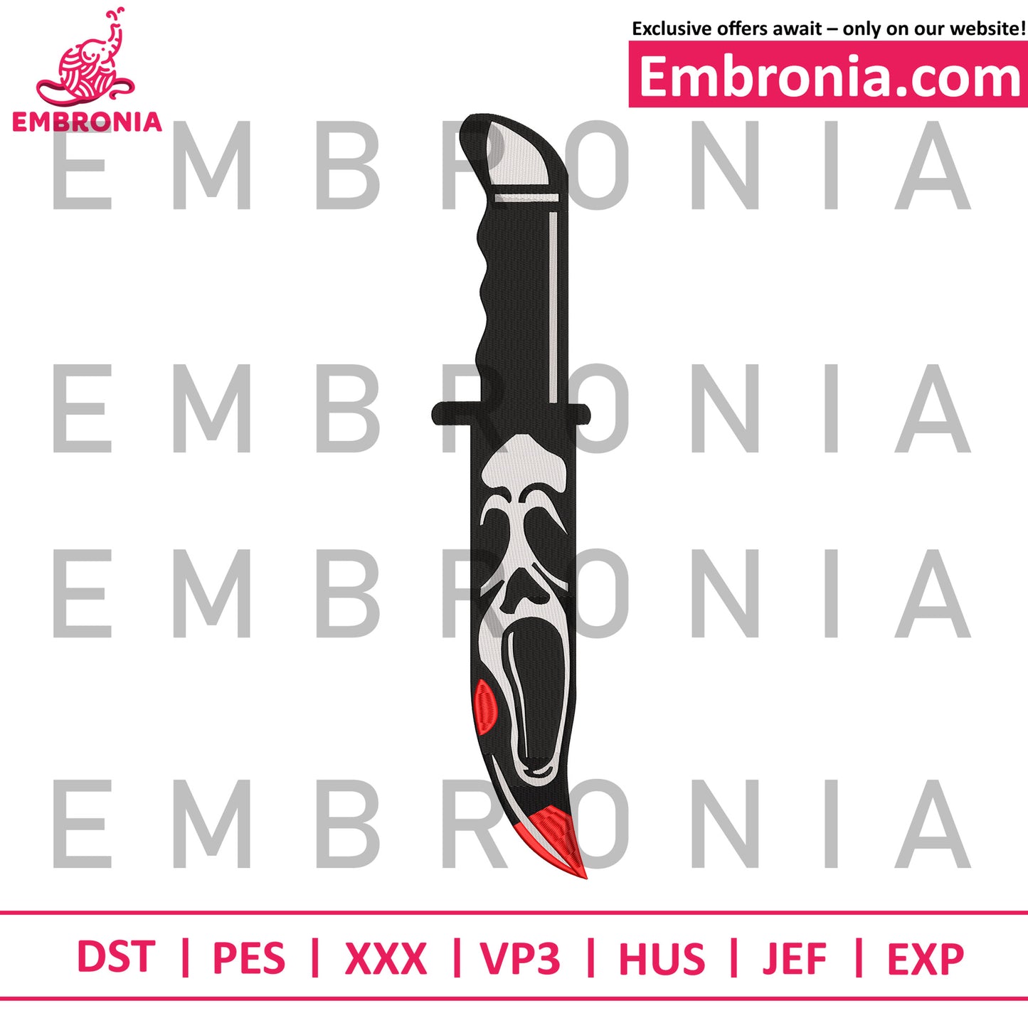 Ghost face's knife embroidery design