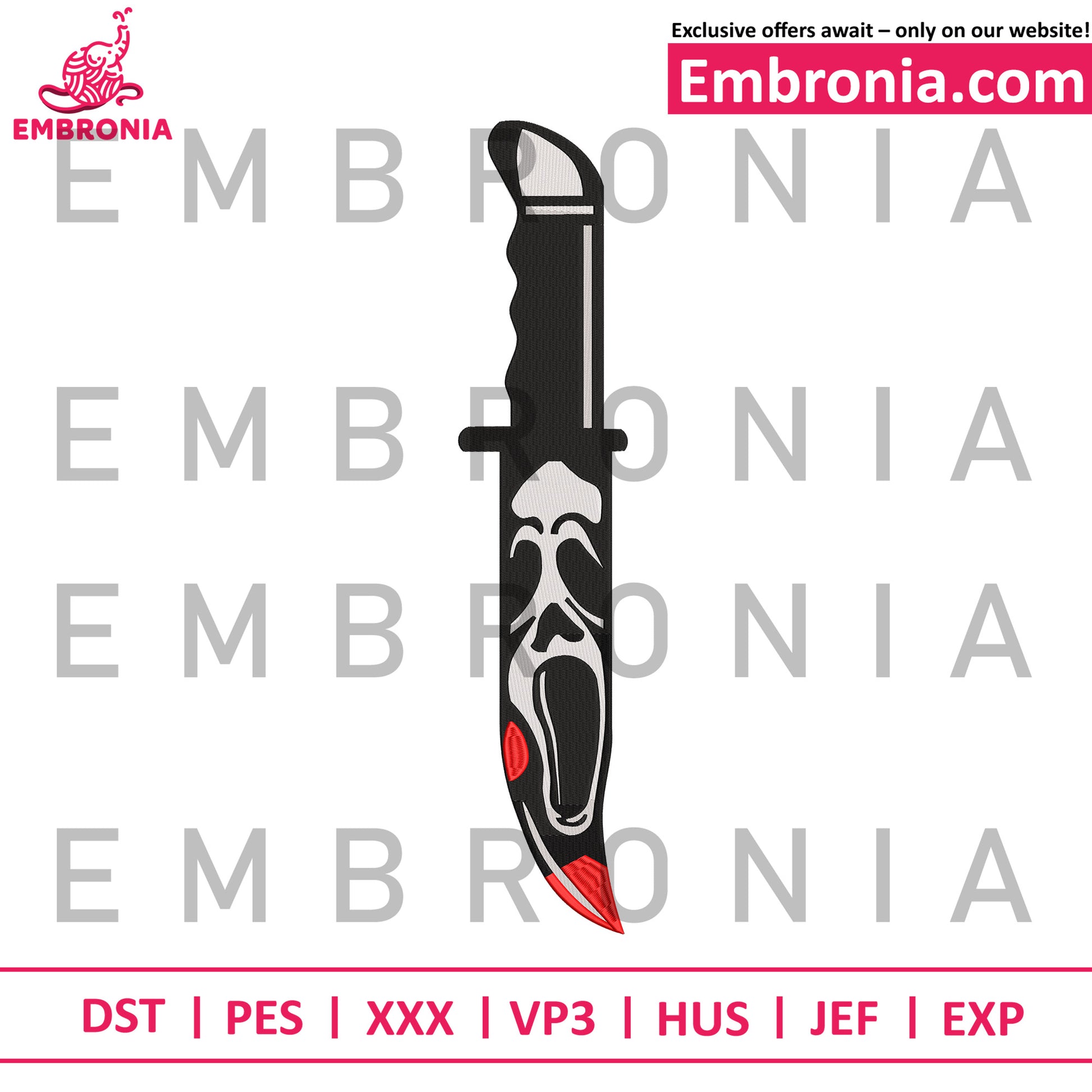Ghost face's knife embroidery design