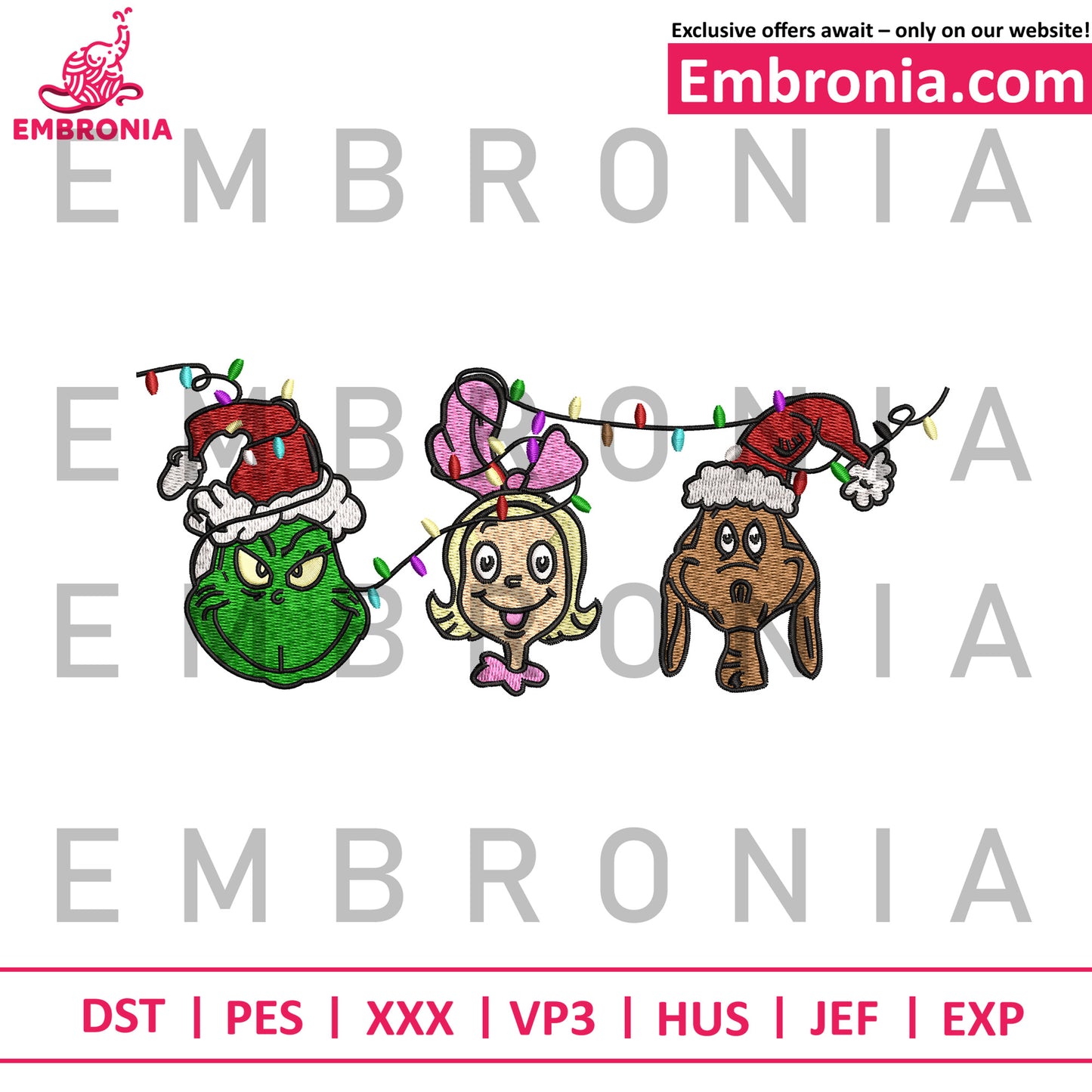 Grinch characters embroidery