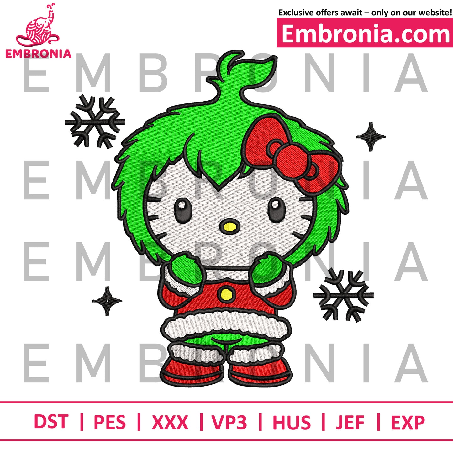 Grinch helllo kitty embroidery