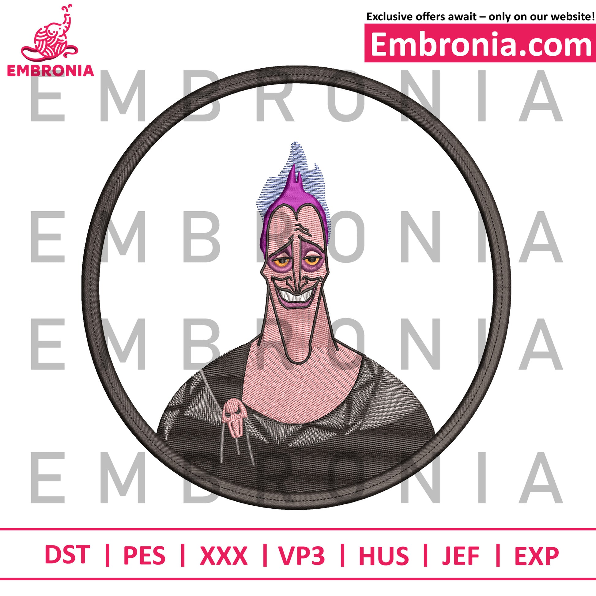 Hades disney embroidery design