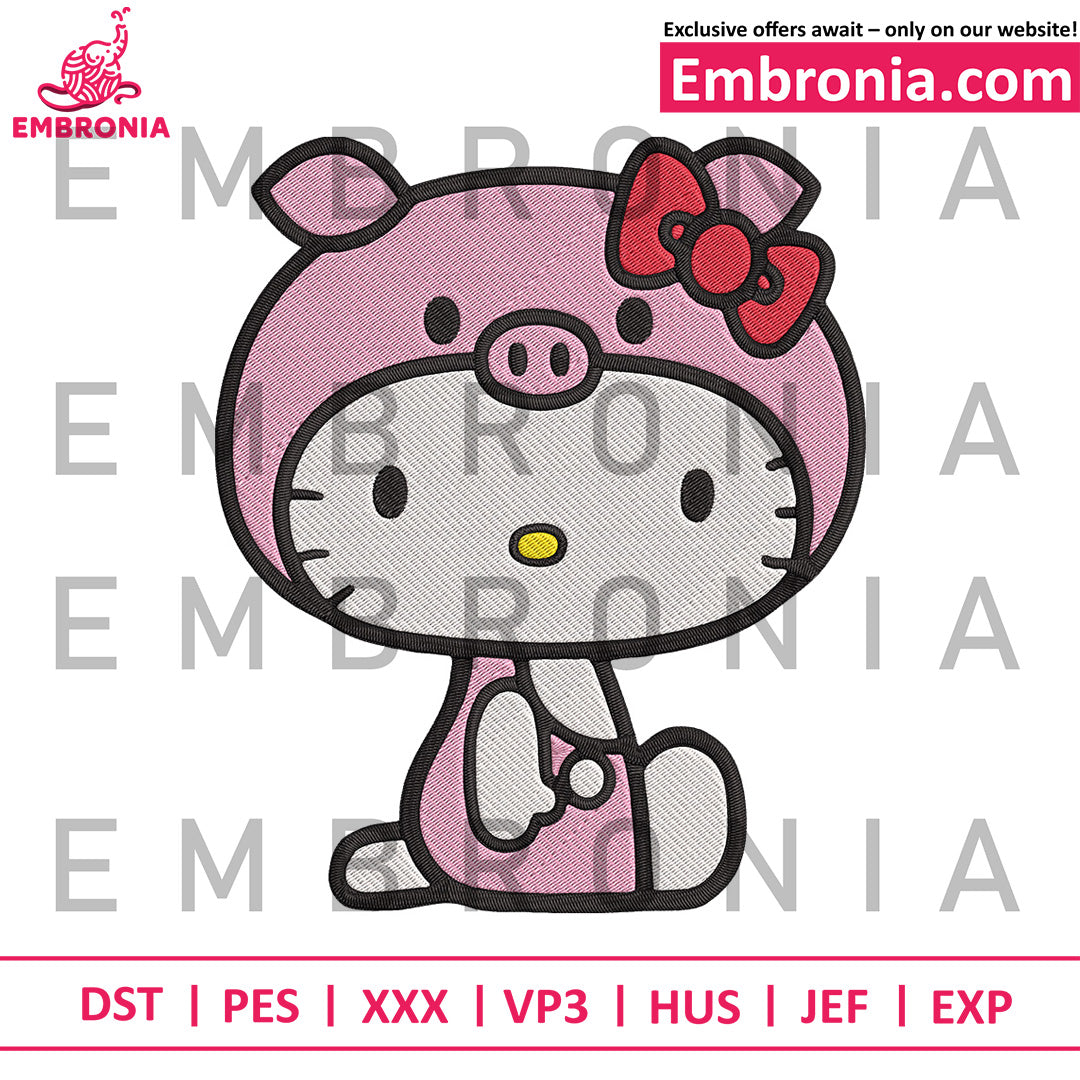 Hello Kitty pink pig embroidery